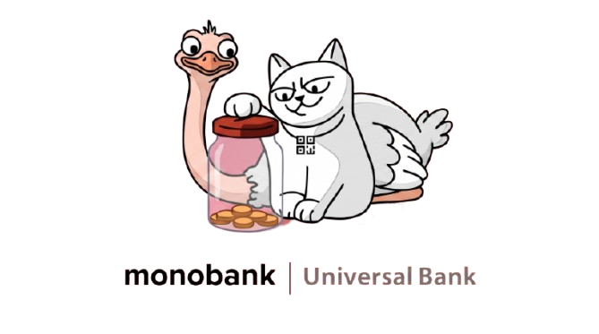 Банка Monobank — страус і монокотик